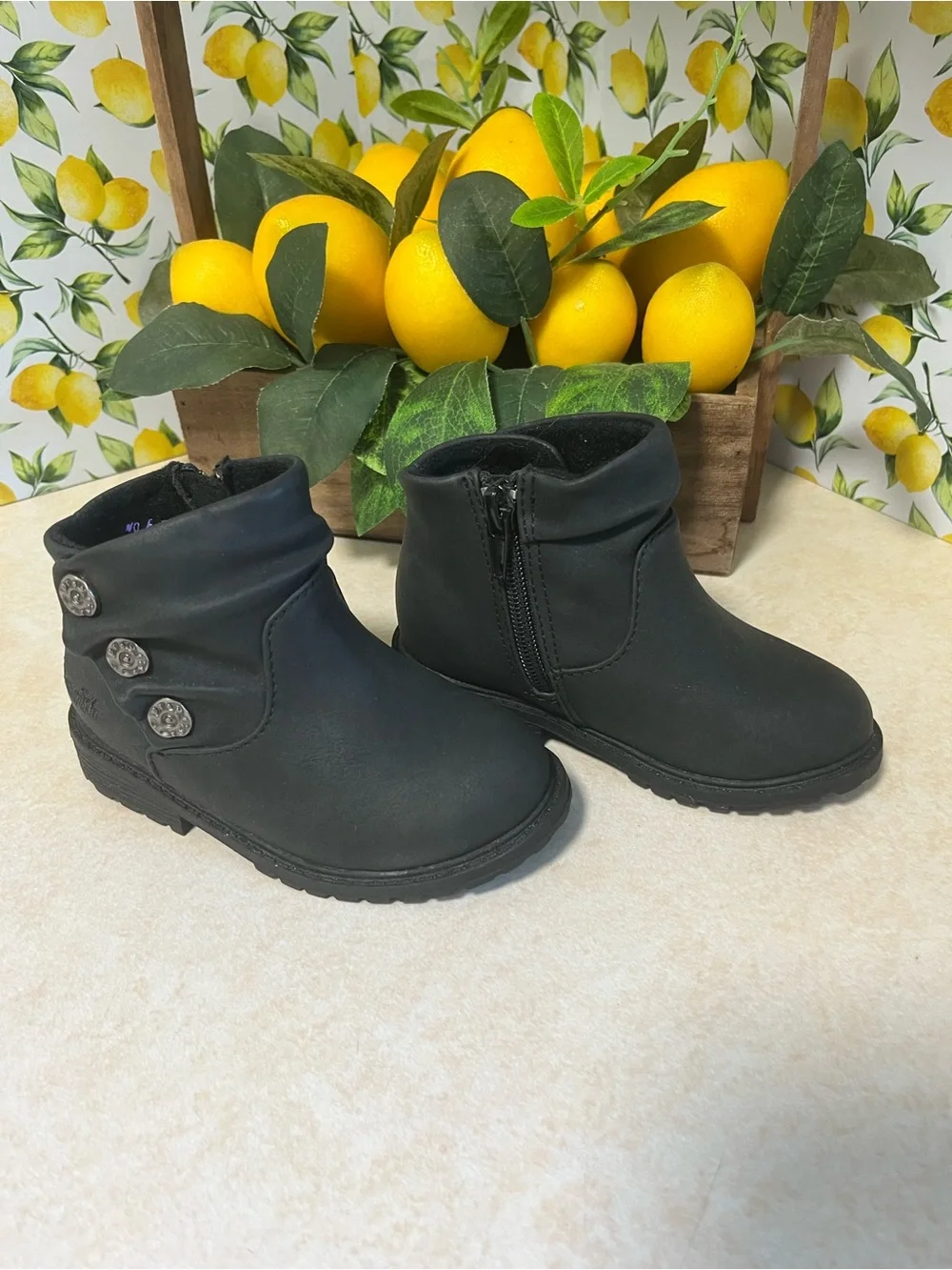 Girls' Black Ankle Boots with Side Buttons - Kids Shoes Size 7 T